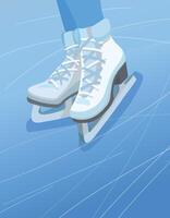 legs in ice skates on the skating rink. elegant illustration, figure skating and ice skating concept vector