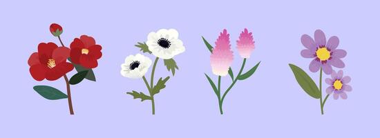 Set of different types of flowers and plants vector
