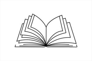 A continuous single-line drawing of an open book, black and white book sketch Library decor illustration linear artistic book design vector