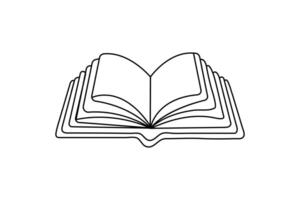 continuous single-line drawing of an open book, designed in a clean, minimalist book illustration vector