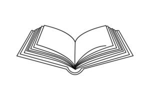 A continuous single-line drawing of an open book, Black and white book sketch , educational abstract art vector