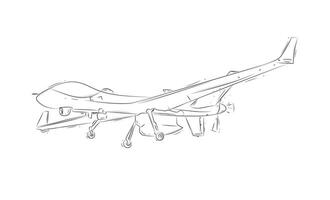 Large airborne reconnaissance armed drone drawn in white background vector