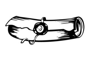 Roll and parchment scroll Illustration. drawing of a document and papyrus paper on an isolated background. Linear drawing painted in black inks. Engraving of education storytelling paper. vector