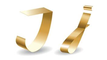 Golden J Letters in Ribbon with Shadows. Alphabet Signs Isolated on White Background vector