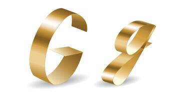 G Letters in Golden Ribbon with Shadows. Alphabet 3D Signs Isolated on White Background vector