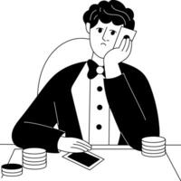 A character become sad at losing game, glyph illustration vector