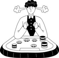 Angry gambler illustration in glyph style vector