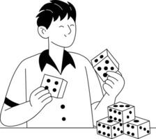 A character tossing casino dice illustration in glyph style vector