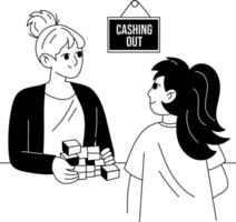 A glyph style illustration of gambling character cashing out from counter vector