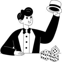 A glyph illustration of a character playing dice game vector