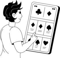A character using gambling app illustration in drawing style vector