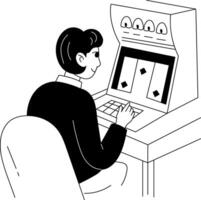A character playing on casino machine illustration in glyph style vector