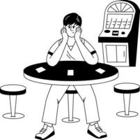 A glyph style illustration of a gambler sitting on a table vector