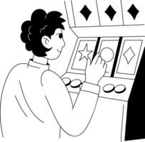 A character doing jackpot spin illustration in drawing style vector