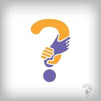 Unique handshake question mark design logo. Collaboration, help, agreement and teamwork corporate company design. vector