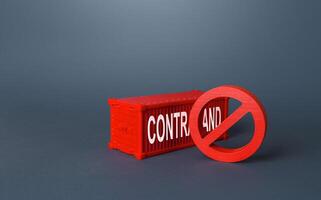 Red cargo ship container with the word Contraband. Fight against drug trafficking, counterfeiting and duty-free import, a threat to the security of the economy. Violation of sanctions. photo