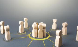 People form a group. Combining into a cooperative form to achieve a common goal and solve a problem. Political movement, volunteering, social organizations, activists. Collaboration and cooperation photo
