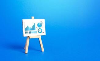 Easel with a positive growth chart diagram. Concept of success, growth and performance improvement. Income revenue statement analysis. High efficiency, productivity. Statistics and business analytics. photo