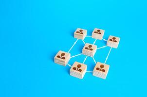 Blocks of people connected in one network. Communication and interaction, building business relationships. Distribution responsibilities. Team building formation. Cooperation without leader photo