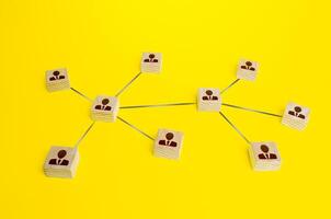 Blocks of people connected in one network. Communication and interaction, building business relationships. Team building formation. Cooperation without leader. Distribution responsibilities. photo