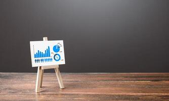 Easel with growth infographics chart diagram. Concept of success, growth and performance improvement. Statistics and business analytics. Income statement analysis. High efficiency, productivity. photo