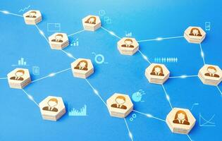 Connections between people. Meritocracy and autonomy. Communication coordination. Exchange of information in company. Submission, subordination and coordination. Collaboration, teamwork. photo