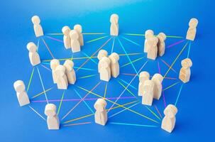 People connected by many lines. Hierarchy of a business company without a dominant center. Distribution of positions and responsibilities, communication without bureaucracy. Efficiency and autonomy photo