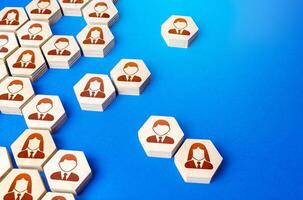 Heterogeneous social structure of employee hexagons. Recruiting and personnel management. Process of creating a business single group hierarchy or company fall apart. Cooperation. Strength is in unity photo