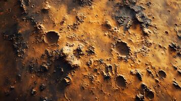 Martian surface reveals aerial view of craters and rocky terrain, featuring reddish-orange desert landscape with detailed geological features and dusty atmosphere. rugged photo