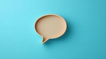 Light blue background features speech bubble cutout in paper craft style, presenting communication concept with beige balloon shape and soft shadow effects. craft photo