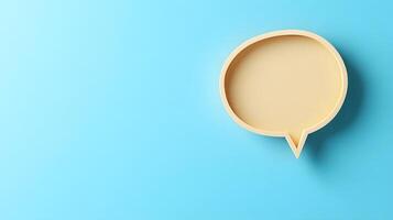 Light blue background features speech bubble cutout in paper craft style, presenting communication concept with beige balloon shape and soft shadow effects. shadow photo