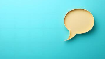 Light blue background features speech bubble cutout in paper craft style, presenting communication concept with beige balloon shape and soft shadow effects. dialogue photo