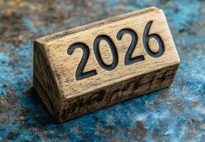 Wooden Block Displaying The Year Two Thousand Twenty Six photo