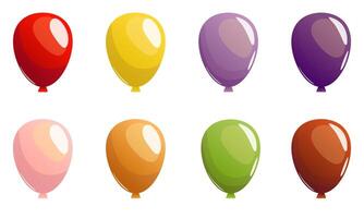 A delightful set of colorful balloons in a charming cartoon style. Perfect for party-themed designs, greeting cards, banners, and festive illustrations. vector