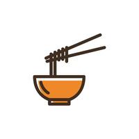 a bowl of noodles with chopsticks on top vector