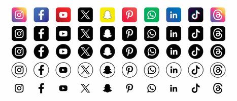 Modern social media and communication platform icons in various styles and colors vector