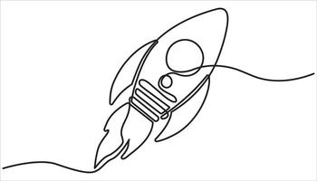Rocket space aircraft continuous one line drawing. vector