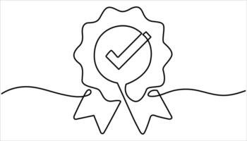 Award Badge continuous one line drawing illustration. Winner icon in hand drawn style. vector