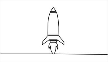 Rocket space aircraft continuous one line drawing. Hand Drawn Symbol Illustration vector