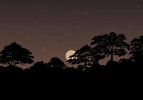 Starry night sky with full moon and silhouette of forest vector