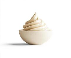 Creamy swirl of soft serve ice cream served in a minimalist bowl on a white background photo