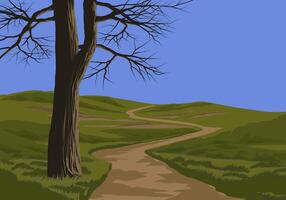 Grassland landscape with a tree and footpath vector