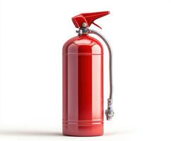 Red fire extinguisher positioned on a clean white background ready for emergency use in a safe environment photo