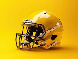 Bright yellow football helmet against a solid yellow background showcasing its sleek design and protective features photo