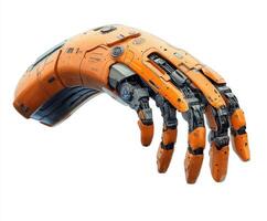 Futuristic robotic hand showcasing intricate design and advanced technology in a stylized environment photo
