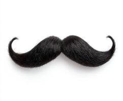 Unique black mustache with striking curls displayed on a white background ideal for creative projects or costume design photo
