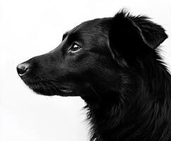 Black dog profile portrait showcasing features and expressions against a plain background photo