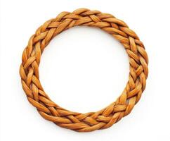 Decorative round woven piece crafted from natural fibers showcasing intricate braid patterns photo