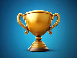 Golden trophy displayed against a blue background highlighting achievement and success photo