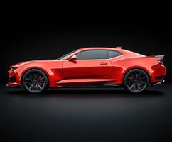 Sleek red sports car parked against a dark backdrop showcasing modern automotive design and power photo